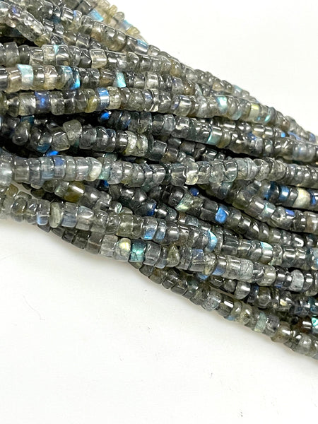 Natural Labradorite Gemstone Tyre Heishi Shape Handmade Beads Size 4-5mm Full Strand 15" Beads for Healing Energy Yoga Chakra Jewelry Making