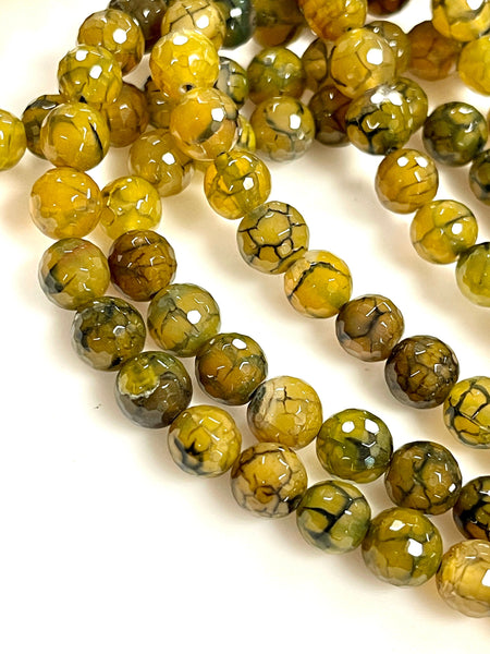 Green Dragon Vein Fire Agate Natural Gemstone Faceted Beads Strand, Agate Beads Size 10mm Healing Energy Gemstone Beads For Jewelry Making