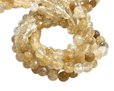 Golden Rutilated quartz Natural Gemstone Faceted Beads Strand, Rutile Beads Size 10 mm Healing Energy Gemstone Beads For Jewelry Making