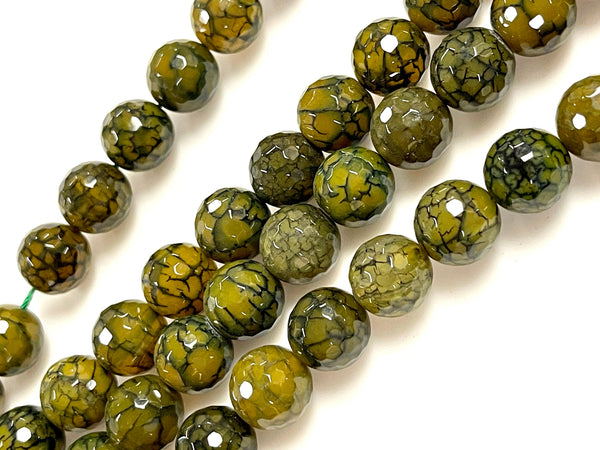 Green Dragon Vein Fire Agate Natural Gemstone Faceted Beads Strand, Agate Beads Size 14mm Healing Energy Gemstone Beads For Jewelry Making