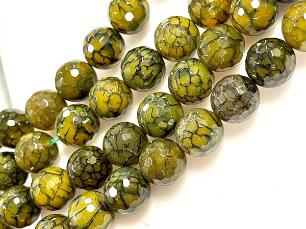 Green Dragon Vein Fire Agate Natural Gemstone Faceted Beads Strand, Agate Beads Size 14mm Healing Energy Gemstone Beads For Jewelry Making