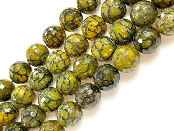 Green Dragon Vein Fire Agate Natural Gemstone Faceted Beads Strand, Agate Beads Size 14mm Healing Energy Gemstone Beads For Jewelry Making