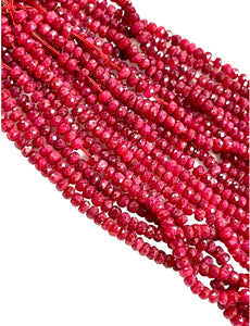 Natural Ruby Gemstone Faceted Beads Strand Size 4mm Rondell Shape Ruby Beads, Yoga Healing Real Gemstone Beads For DIY Jewelry Making