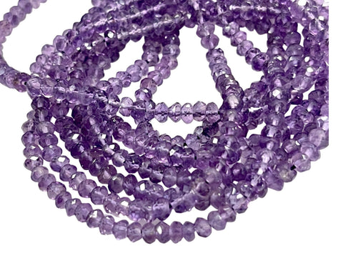 African Amethyst Natural Gemstone AAA Micro Faceted Rondell Beads Gemstone 15'' Strand 4mm Amethyst Semi Precious Gemstone Beads