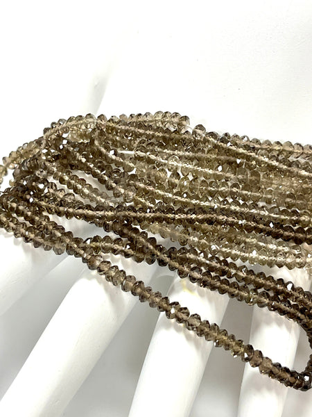 AAA Micro Faceted Multicolor Natural Smoky Quartz Rondelle Beads 4mm Laser Diamond Cut Gemstone 15-15.5" Strand