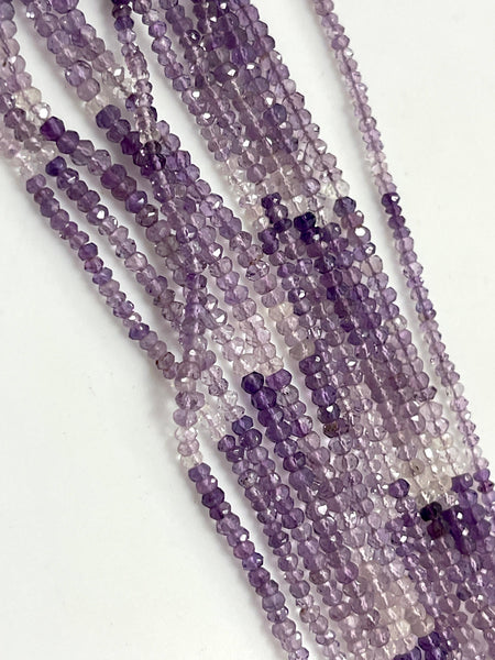 AAA Micro Faceted Multicolor Natural Amethyst Rondelle Beads 4mm Laser Diamond Cut Gemstone 15-15.5" Strand