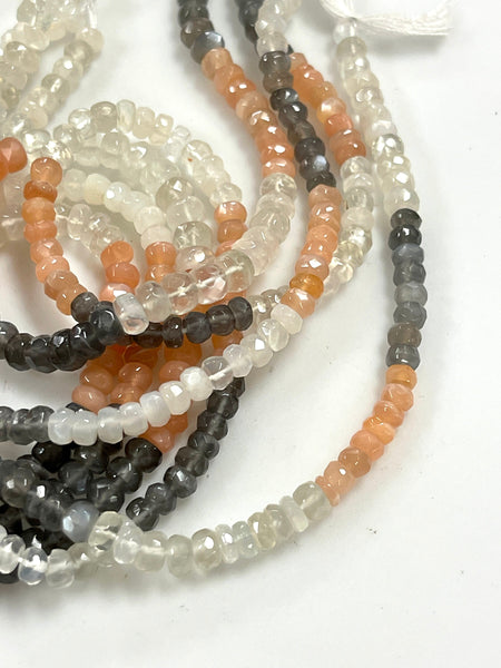 AAA Micro Faceted Multicolor Natural Moonstone Rondelle Beads 5-6mm Laser Diamond Cut Gemstone 15-15.5" Strand