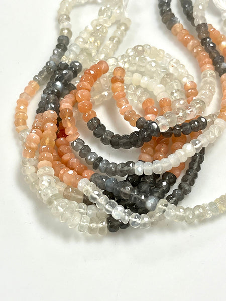 AAA Micro Faceted Multicolor Natural Moonstone Rondelle Beads 5-6mm Laser Diamond Cut Gemstone 15-15.5" Strand