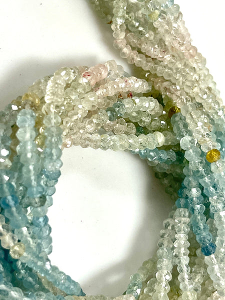 4mm Multi Tone Aquamarine Natural Gemstone Faceted Beads Strand, 15-16 Inch Long Healing Energy Gemstone Beads For Jewelry Making