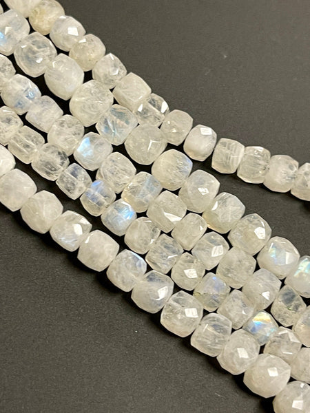 Rainbow Moonstone Natural Gemstone Faceted Cube Shape Beads, Handmade Beads Size 6-8mm Semi Precious Gemstone Beads For Jewelry Making
