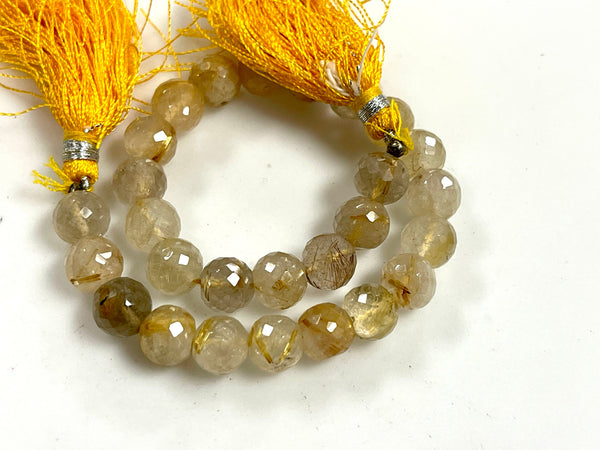 Golden Rutilated Quartz AAA Natural Gemstone Faceted Beads Strand, Rutile Beads Size 8mm Healing Energy Gemstone Beads For Jewelry Making