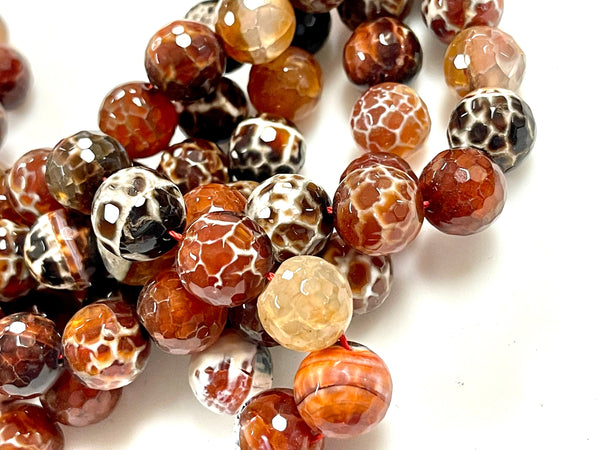 Mexican Fire Agate Natural Gemstone Round Shape Faceted Beads Full Strand Beads Size 14mm Gemstone Beads for DIY Jewelry Making