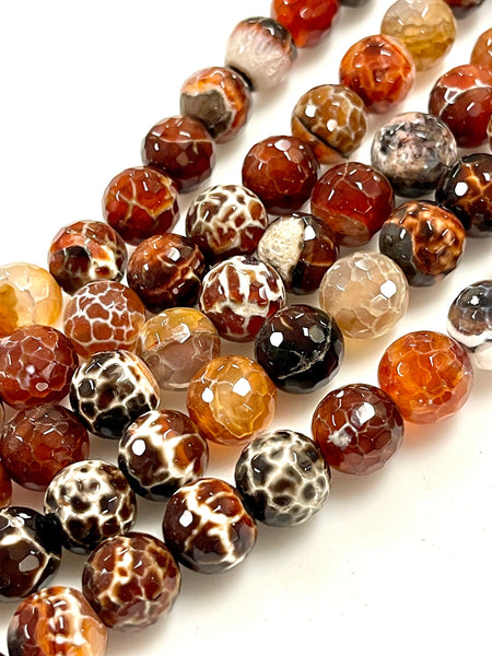 Mexican Fire Agate Natural Gemstone Round Shape Faceted Beads Full Strand Beads Size 14mm Gemstone Beads for DIY Jewelry Making