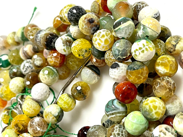 Parrot Green Fire Agate Natural Gemstone Round Shape Faceted Beads Full Strand Beads Size 12mm Healing Gemstone Beads for Jewelry Making