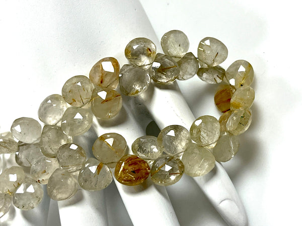 Golden Rutilated Quartz Natural Gemstone Faceted Heart Shape Beads Strand, Rutile drops Briolette Gemstone Beads Size 8mm