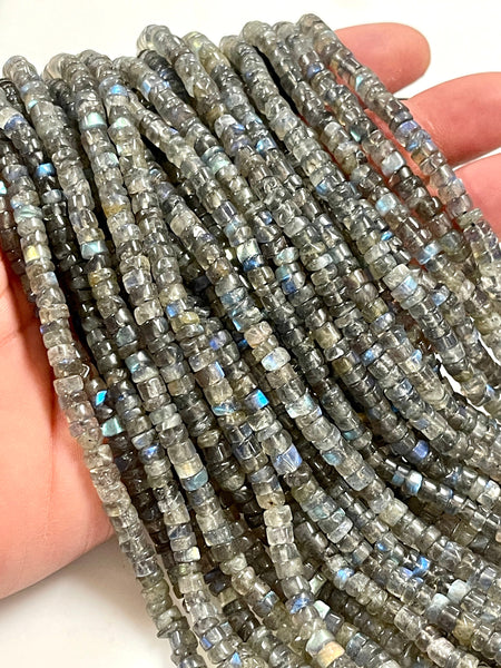 Natural Labradorite Gemstone Tyre Heishi Shape Handmade Beads Size 4-5mm Full Strand 15" Beads for Healing Energy Yoga Chakra Jewelry Making