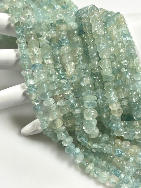 Natural Aquamarine Real Gemstone Rondell Shape Beads Strand Size 6-8mm Full Strand Yoga Healing Real Gemstone Beads