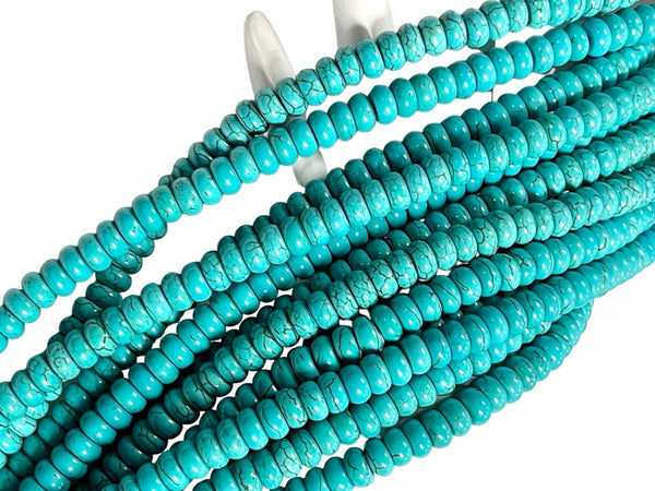 Blue Turquoise Smooth Rondell Beads , Beads Size 8mm 15.5" Long Strand Blue Turquoise Gemstone Beads for Jewelry Making