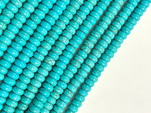 Blue Turquoise Smooth Rondell Beads , Beads Size 8mm 15.5" Long Strand Blue Turquoise Gemstone Beads for Jewelry Making