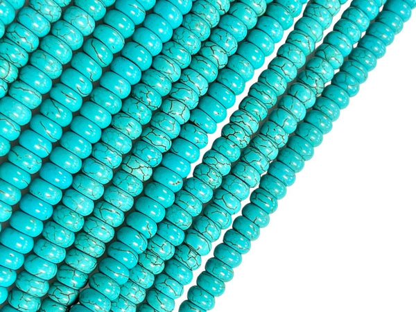 Blue Turquoise Smooth Rondell Beads , Beads Size 8mm 15.5" Long Strand Blue Turquoise Gemstone Beads for Jewelry Making