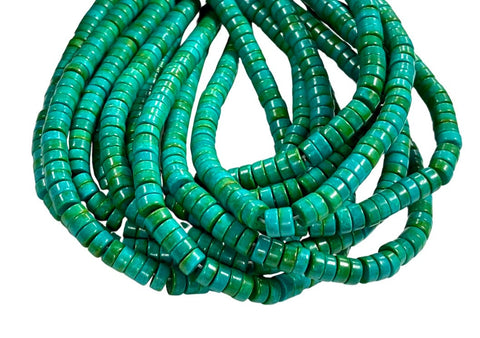 Turquoise Gemstone Heishi Disc Shape, Tyre Shape Beads Strand Size 6x2mm 15.5" Long Strand Green Turquoise Gemstone Beads for Jewelry Making