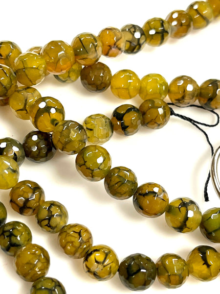 Green Dragon Vein Fire Agate Natural Gemstone Faceted Beads Strand, Agate Beads Size 10mm Healing Energy Gemstone Beads For Jewelry Making