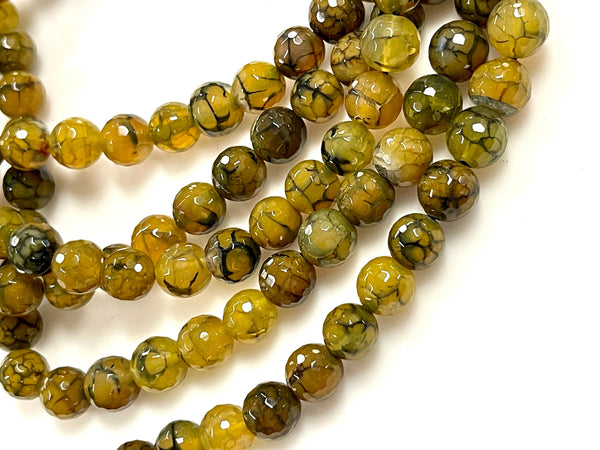 Green Dragon Vein Fire Agate Natural Gemstone Faceted Beads Strand, Agate Beads Size 10mm Healing Energy Gemstone Beads For Jewelry Making