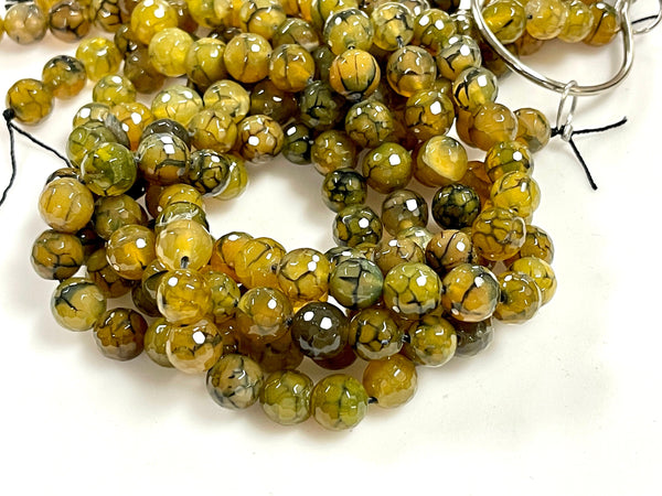 Green Dragon Vein Fire Agate Natural Gemstone Faceted Beads Strand, Agate Beads Size 10mm Healing Energy Gemstone Beads For Jewelry Making