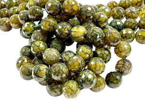 Green Dragon Vein Fire Agate Natural Gemstone Faceted Beads Strand, Agate Beads Size 14mm Healing Energy Gemstone Beads For Jewelry Making