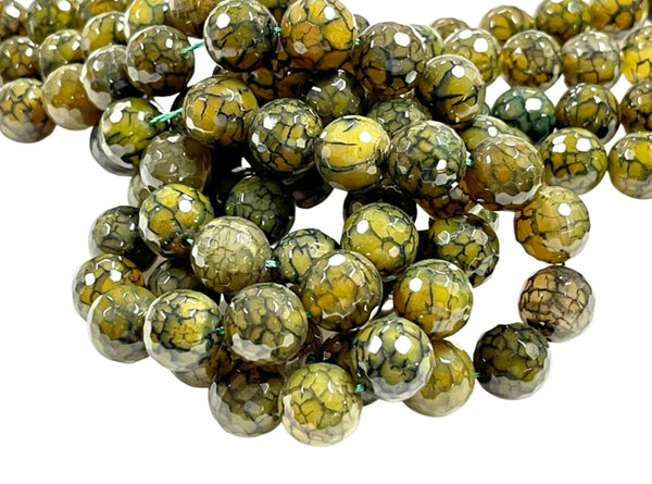 Green Dragon Vein Fire Agate Natural Gemstone Faceted Beads Strand, Agate Beads Size 14mm Healing Energy Gemstone Beads For Jewelry Making