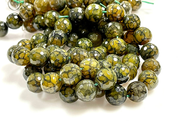 Green Dragon Vein Fire Agate Natural Gemstone Faceted Beads Strand, Agate Beads Size 14mm Healing Energy Gemstone Beads For Jewelry Making