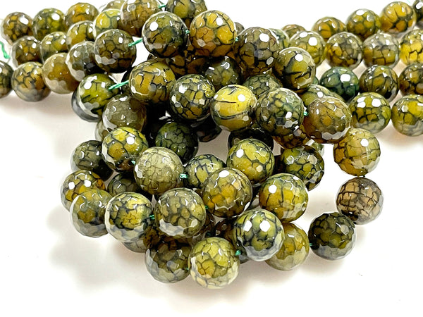 Green Dragon Vein Fire Agate Natural Gemstone Faceted Beads Strand, Agate Beads Size 14mm Healing Energy Gemstone Beads For Jewelry Making