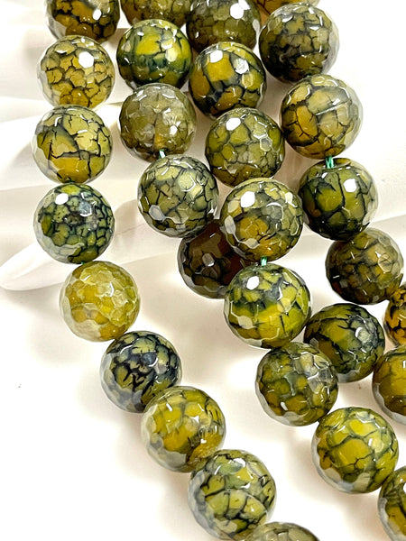 Green Dragon Vein Fire Agate Natural Gemstone Faceted Beads Strand, Agate Beads Size 14mm Healing Energy Gemstone Beads For Jewelry Making