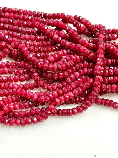 Natural Ruby Gemstone Faceted Beads Strand Size 4mm Rondell Shape Ruby Beads, Yoga Healing Real Gemstone Beads For DIY Jewelry Making
