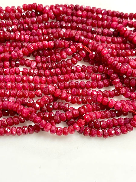 Natural Ruby Gemstone Faceted Beads Strand Size 4mm Rondell Shape Ruby Beads, Yoga Healing Real Gemstone Beads For DIY Jewelry Making