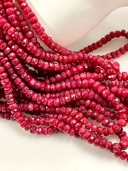 Natural Ruby Gemstone Faceted Beads Strand Size 4mm Rondell Shape Ruby Beads, Yoga Healing Real Gemstone Beads For DIY Jewelry Making