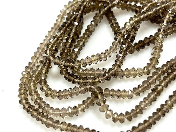 AAA Micro Faceted Multicolor Natural Smoky Quartz Rondelle Beads 4mm Laser Diamond Cut Gemstone 15-15.5" Strand