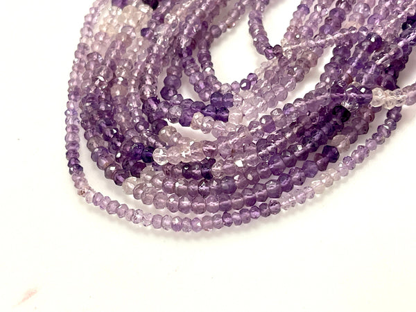 AAA Micro Faceted Multicolor Natural Amethyst Rondelle Beads 4mm Laser Diamond Cut Gemstone 15-15.5" Strand