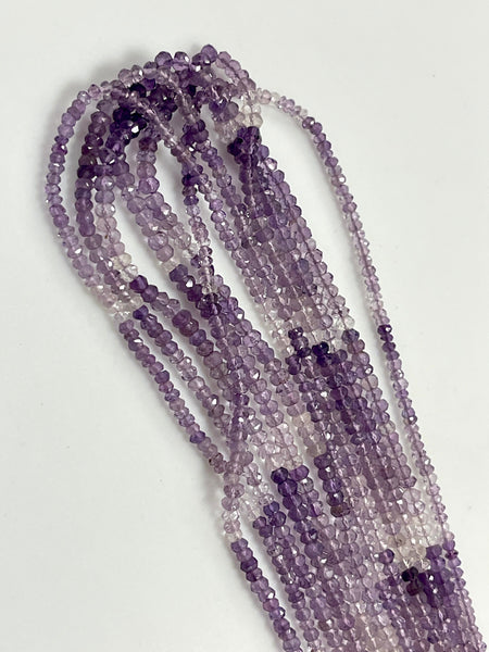 AAA Micro Faceted Multicolor Natural Amethyst Rondelle Beads 4mm Laser Diamond Cut Gemstone 15-15.5" Strand