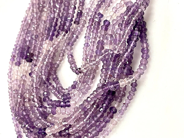 AAA Micro Faceted Multicolor Natural Amethyst Rondelle Beads 4mm Laser Diamond Cut Gemstone 15-15.5" Strand