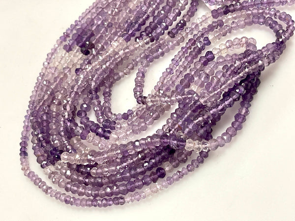 AAA Micro Faceted Multicolor Natural Amethyst Rondelle Beads 4mm Laser Diamond Cut Gemstone 15-15.5" Strand