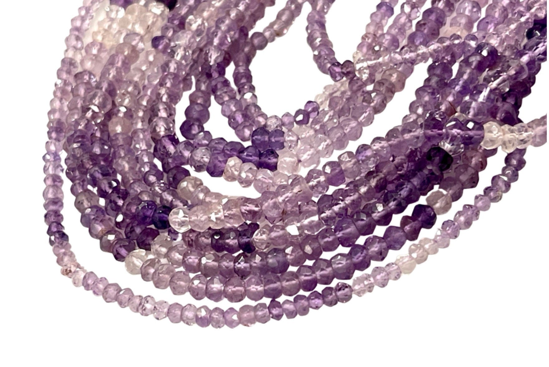 AAA Micro Faceted Multicolor Natural Amethyst Rondelle Beads 4mm Laser Diamond Cut Gemstone 15-15.5" Strand