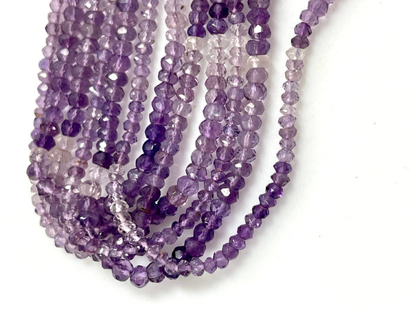 AAA Micro Faceted Multicolor Natural Amethyst Rondelle Beads 4mm Laser Diamond Cut Gemstone 15-15.5" Strand