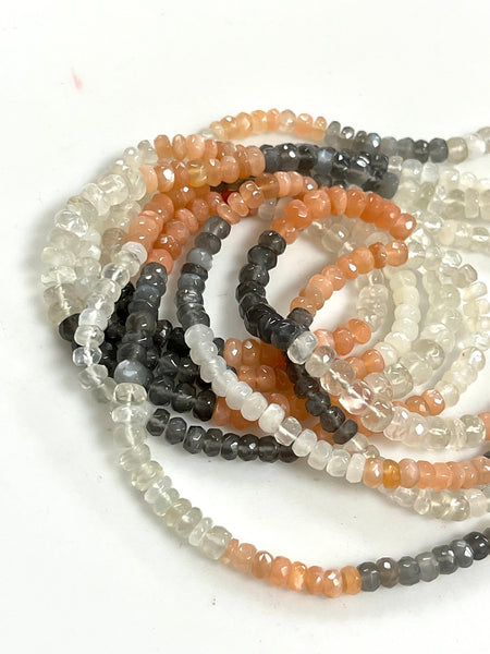 AAA Micro Faceted Multicolor Natural Moonstone Rondelle Beads 5-6mm Laser Diamond Cut Gemstone 15-15.5" Strand