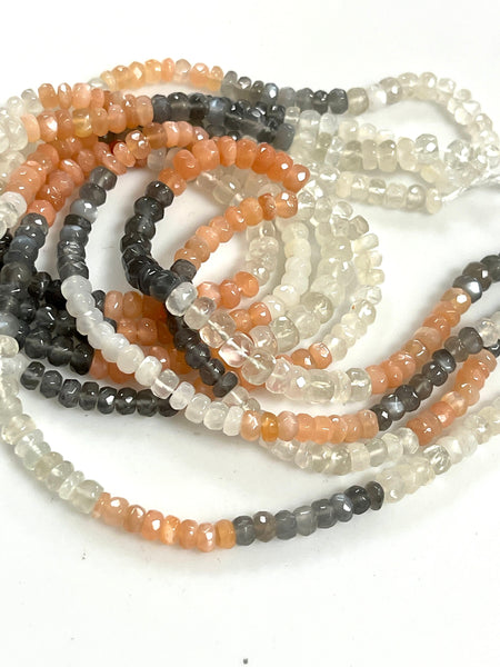 AAA Micro Faceted Multicolor Natural Moonstone Rondelle Beads 5-6mm Laser Diamond Cut Gemstone 15-15.5" Strand