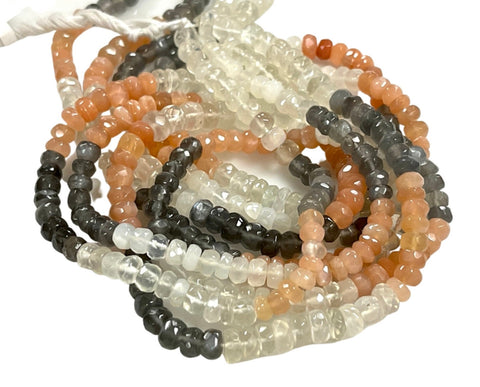 AAA Micro Faceted Multicolor Natural Moonstone Rondelle Beads 5-6mm Laser Diamond Cut Gemstone 15-15.5" Strand