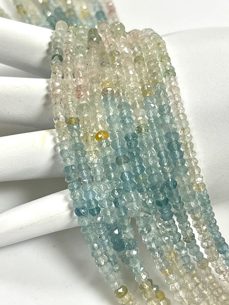 4mm Multi Tone Aquamarine Natural Gemstone Faceted Beads Strand, 15-16 Inch Long Healing Energy Gemstone Beads For Jewelry Making