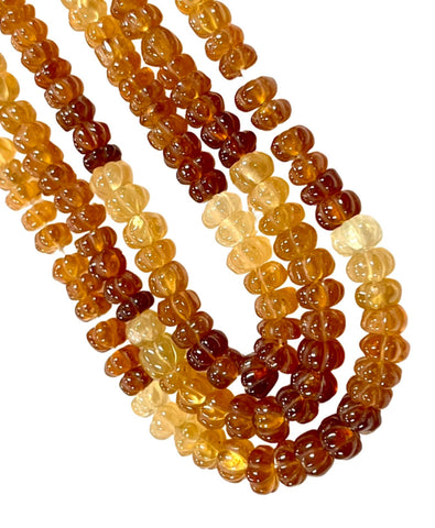 6-7mm Multi Tone Hessonite Garnet Natural Gemstone Hand Carved Beads, 16 Inch Long Strands Healing Energy Gemstone Beads For Jewelry Making