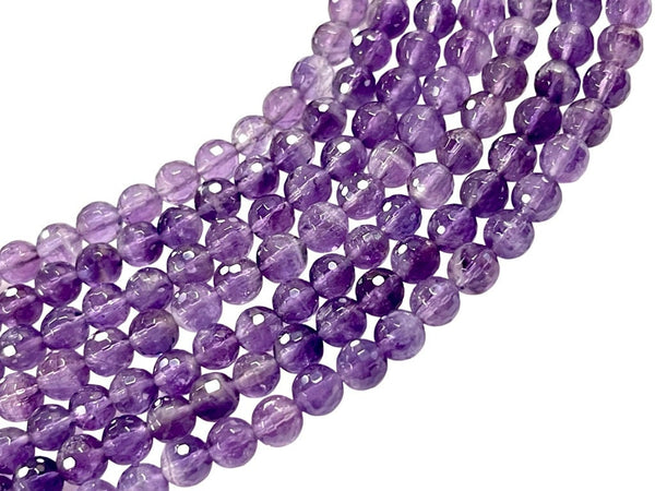 AAA Micro Faceted Natural African Amethyst Round Beads 6mm Laser Diamond Cut Gemstone 15-15.5" Strand
