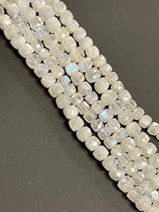 Rainbow Moonstone Natural Gemstone Faceted Cube Shape Beads, Handmade Beads Size 6-8mm Semi Precious Gemstone Beads For Jewelry Making